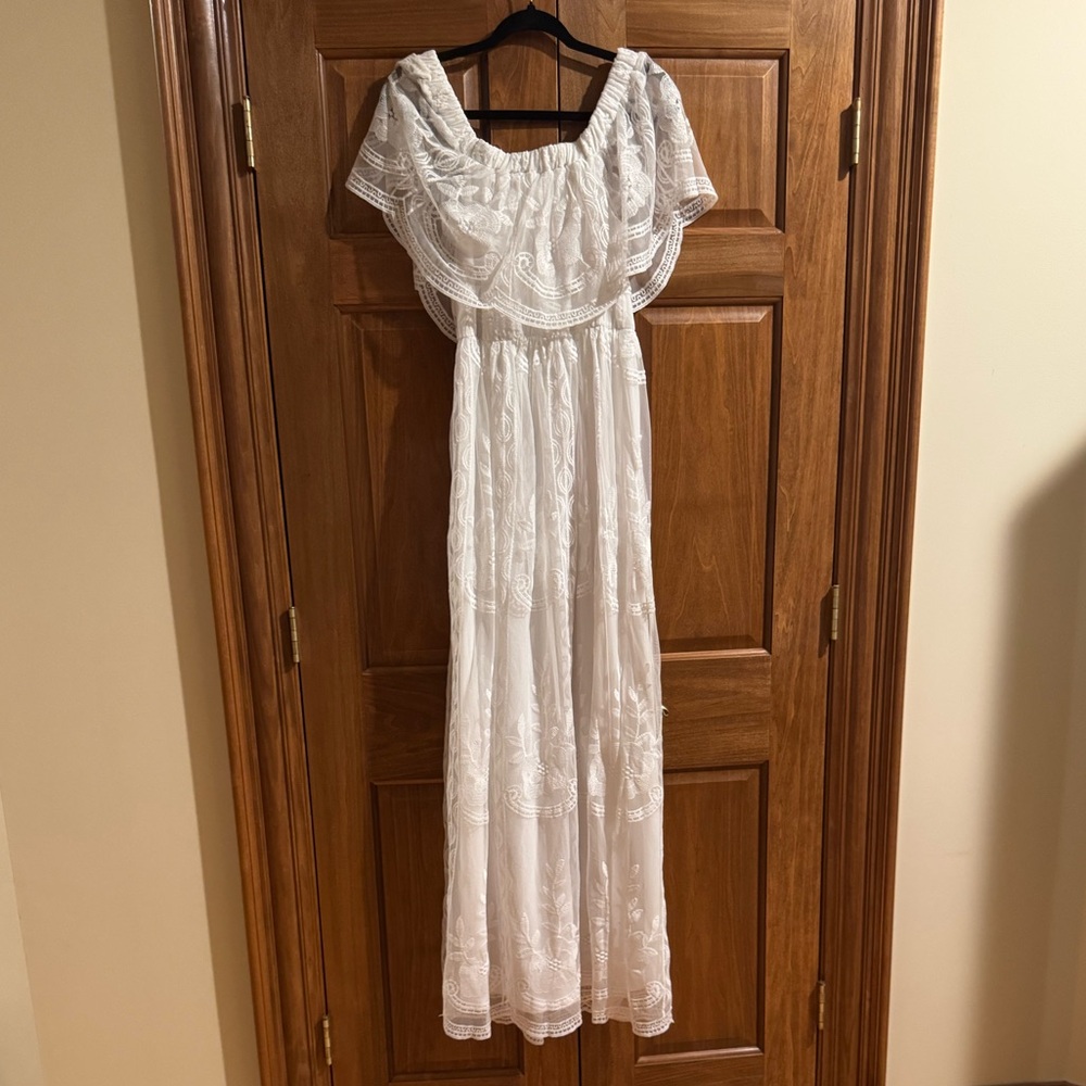 Elegant White Embroidered Maxi Dress
